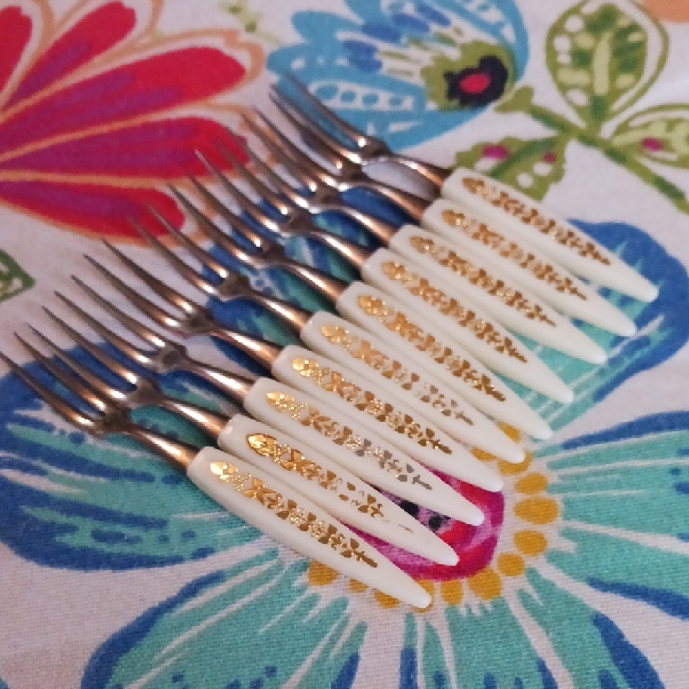 9 Vtg Mid Century Modern Stainless Japan Hors d'oeuvre Forks